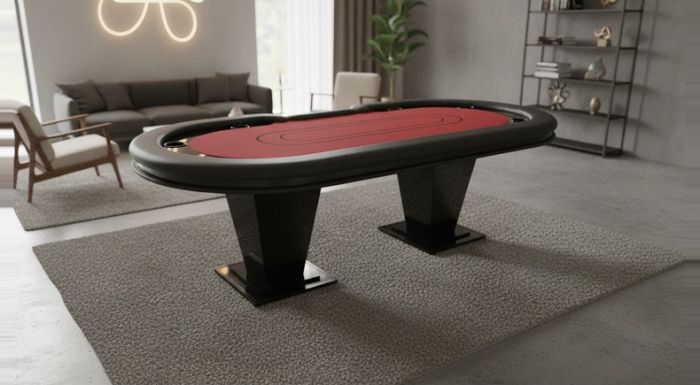 Mesa de Poker 9 Lugares Tecido Vermelho e Coluna Especial - Pro36